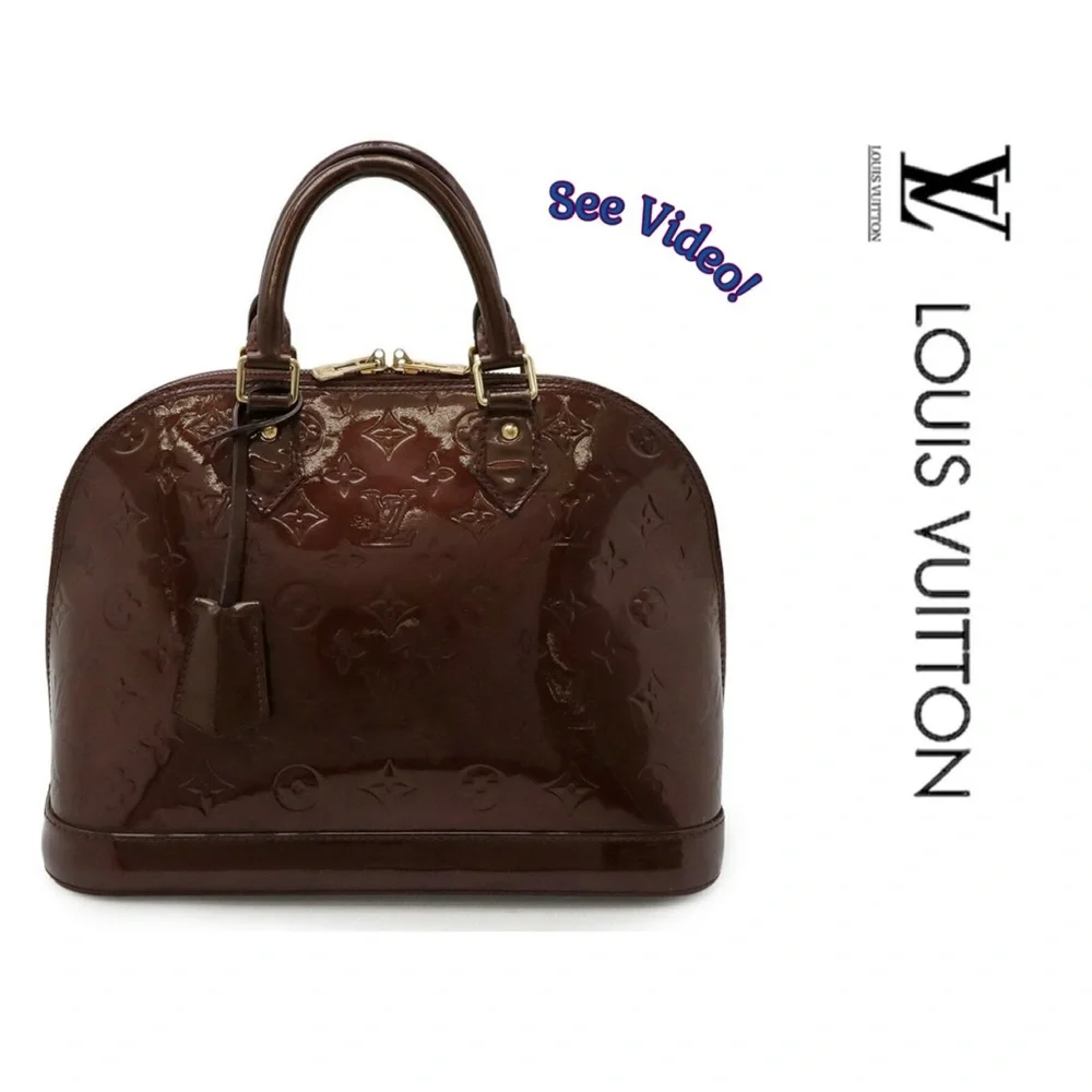 ⚜️ Louis Vuitton LV Monogram Vernis Patent Leather Alma PM Burgundy Violette COA - Picture 12 of 16